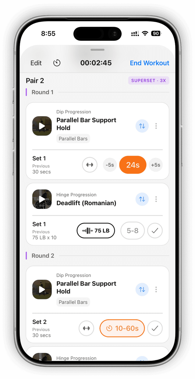 Fitloop workout logging with supersets
